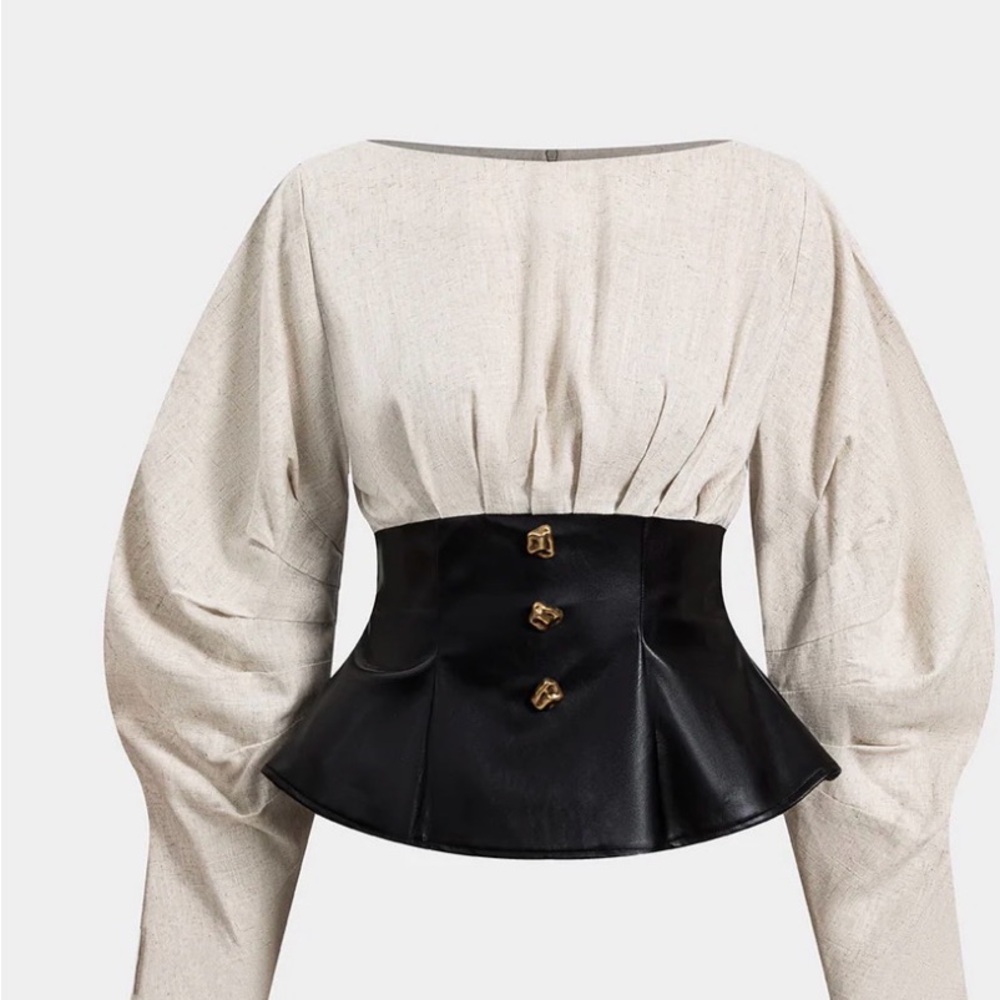 Elegant Cream and Black Peplum Top